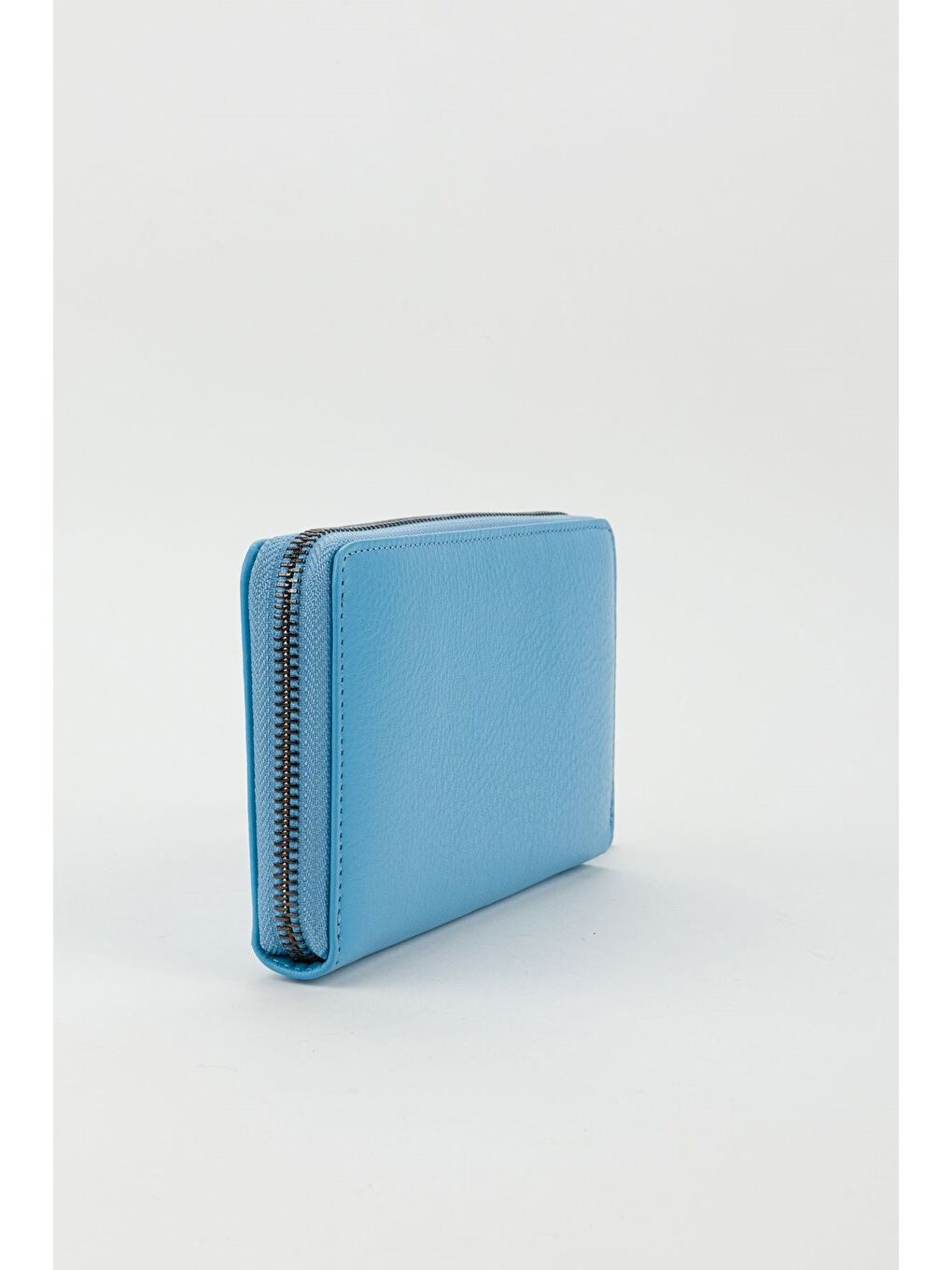 Mavi Kutulu Hakiki Deri Su Yeşili Fermuarlı Büyük Boy Kadın El Portföyü Kartlık Cüzdan-5