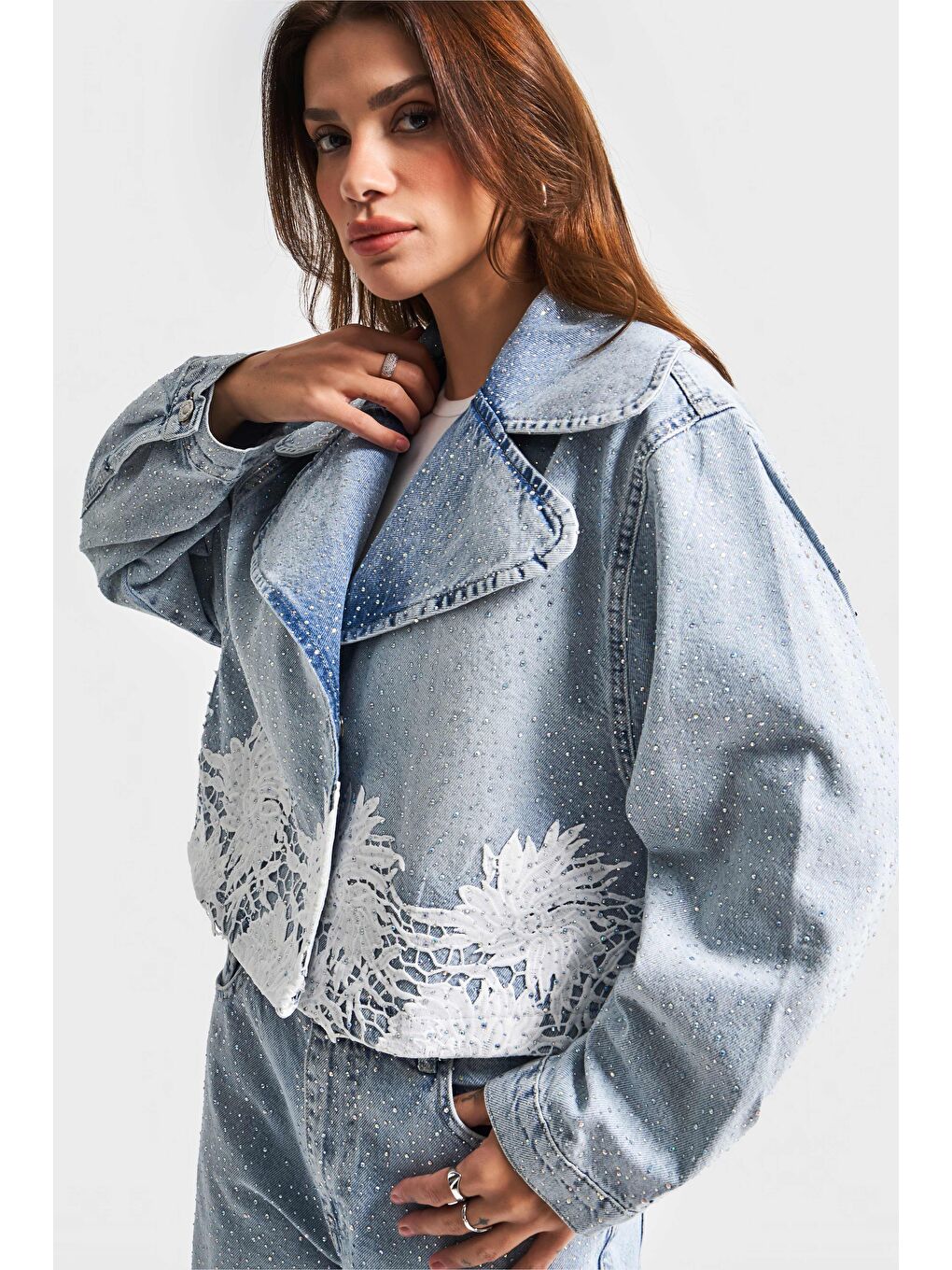 It's Basic Mavi Kadın Jean Rengi 4S5 3 Dantelli Kruvaze  100 Pamuk Tasarım Denim Ceket - 3