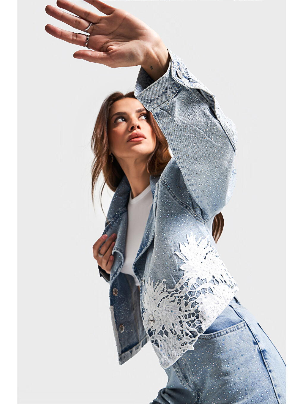 It's Basic Mavi Kadın Jean Rengi 4S5 3 Dantelli Kruvaze  100 Pamuk Tasarım Denim Ceket - 4