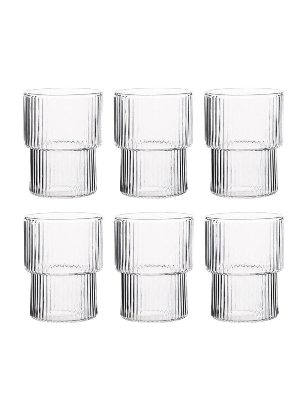 Renksiz Çizgili Tasarım Kahve Su Bardağı 300 ml 6 Adet - 2232