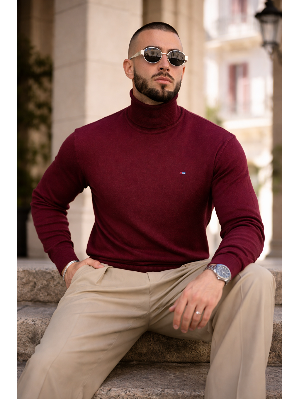 Erkek Günlük Premium Comfort Boğazlı Bordo Triko Kazak-3