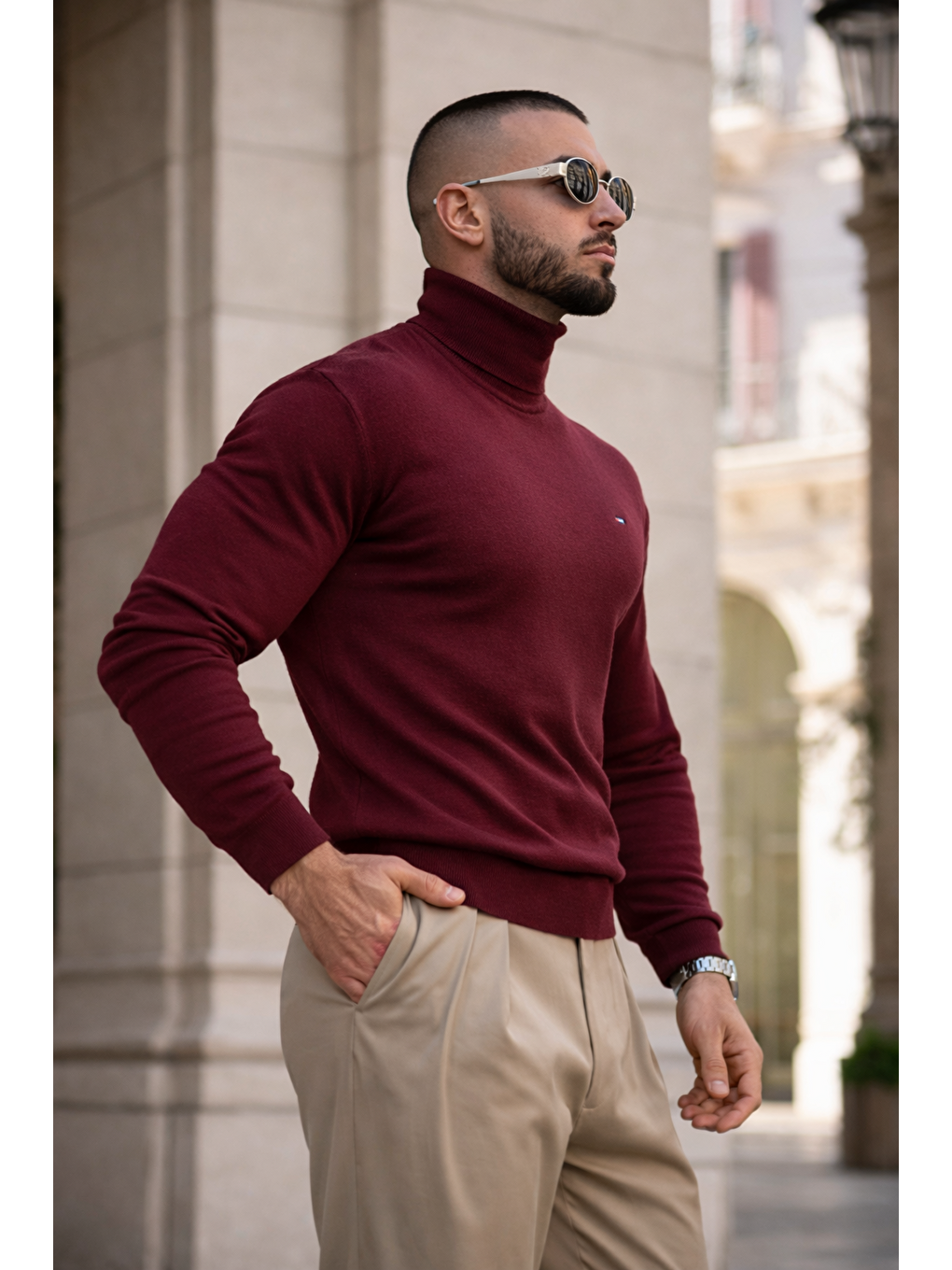 Erkek Günlük Premium Comfort Boğazlı Bordo Triko Kazak-4