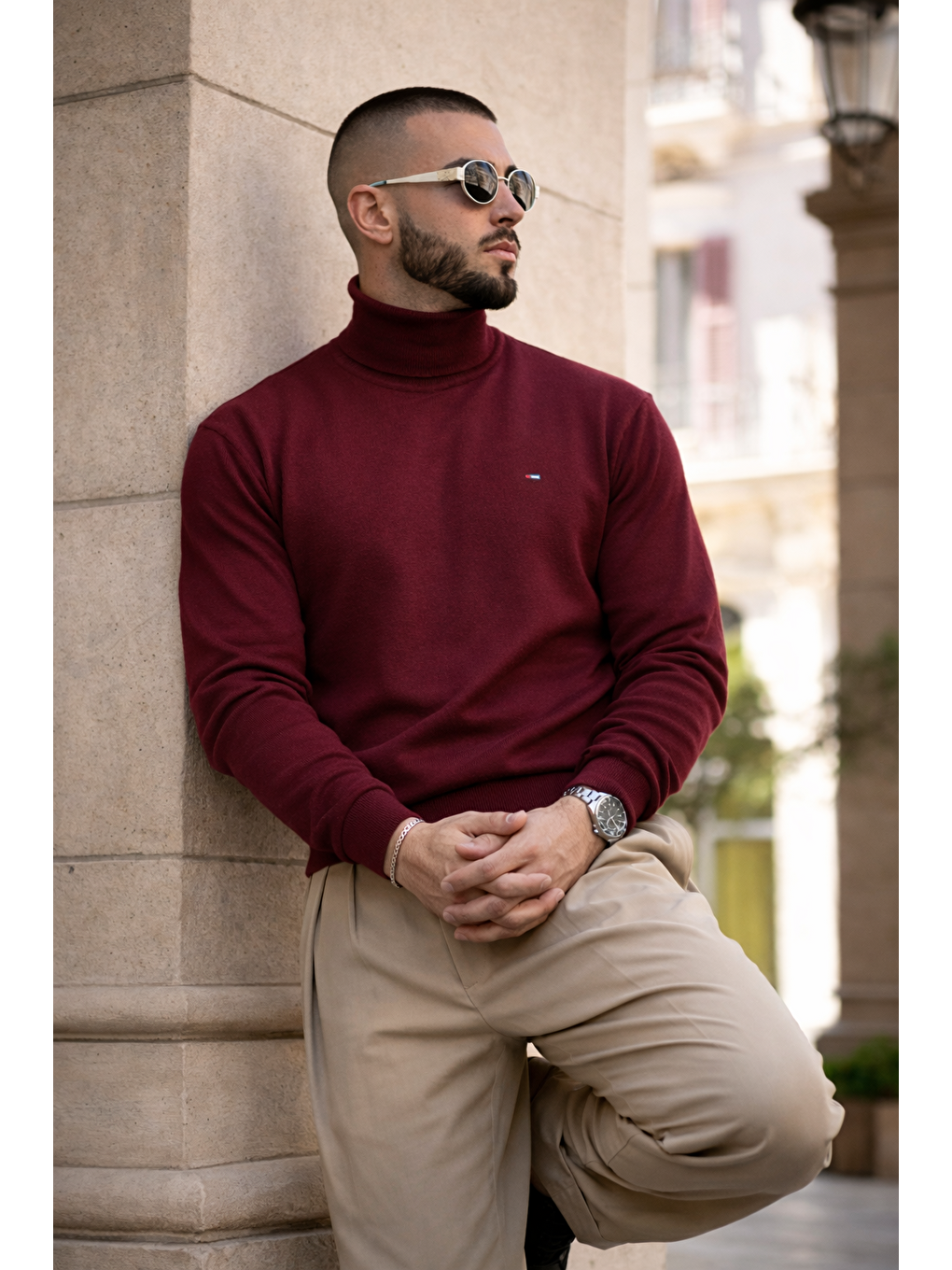 Erkek Günlük Premium Comfort Boğazlı Bordo Triko Kazak-5