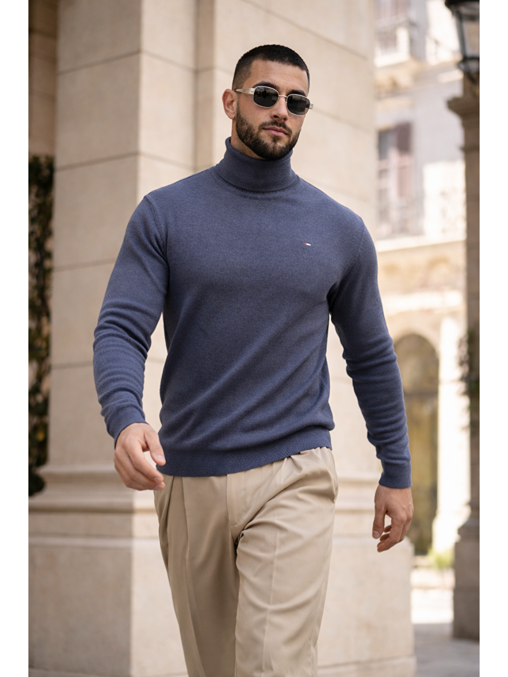 Erkek Günlük Premium Comfort Boğazlı İndigo Triko Kazak-2