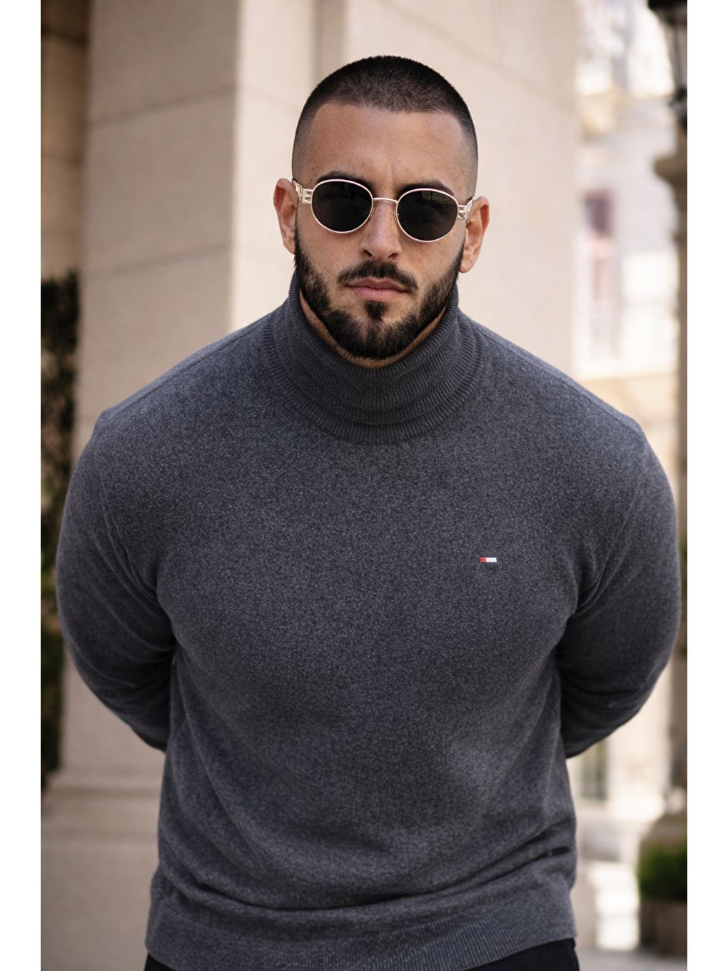 Gri Erkek Günlük Premium Comfort Boğazlı Füme Triko Kazak-1