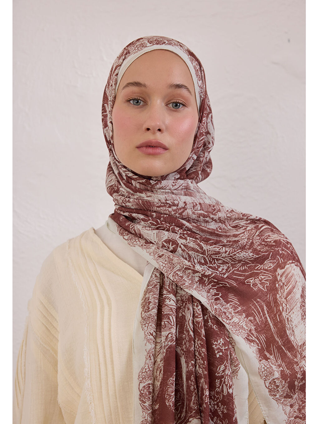 Kahverengi Secret Elegance Desen Rami Şal Ağaç Kabuğu-2