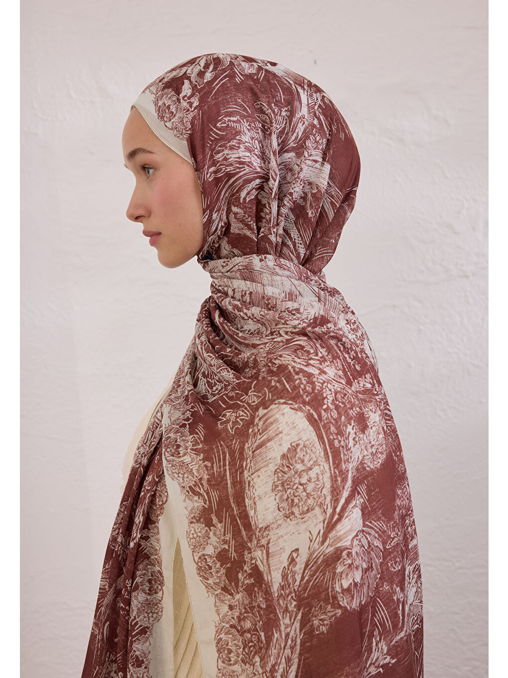 Kahverengi Secret Elegance Desen Rami Şal Ağaç Kabuğu-3