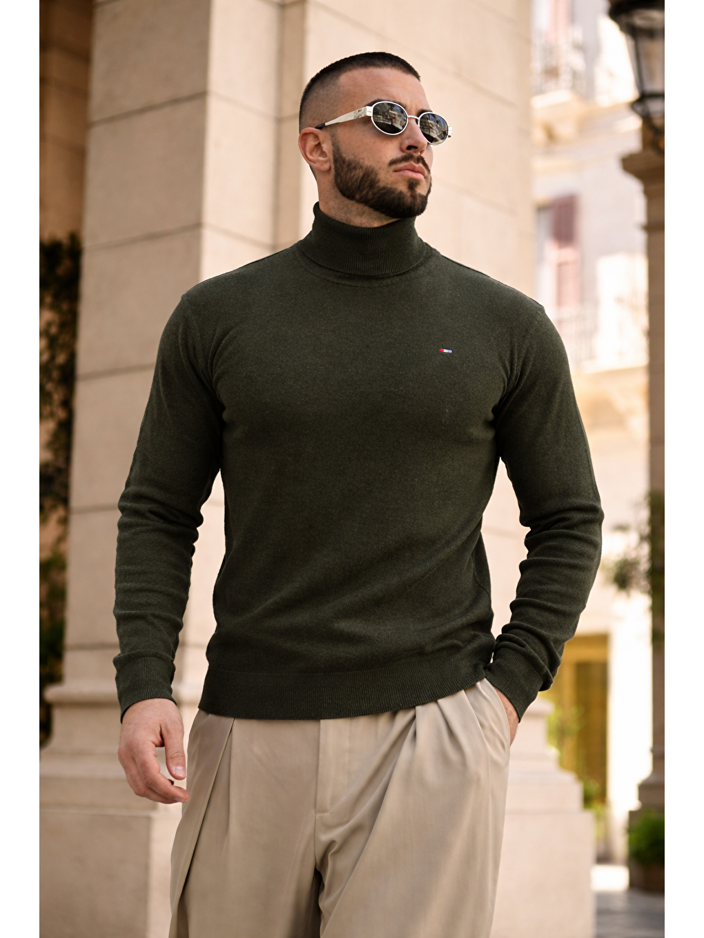 Erkek Günlük Premium Comfort Boğazlı Haki Triko Kazak