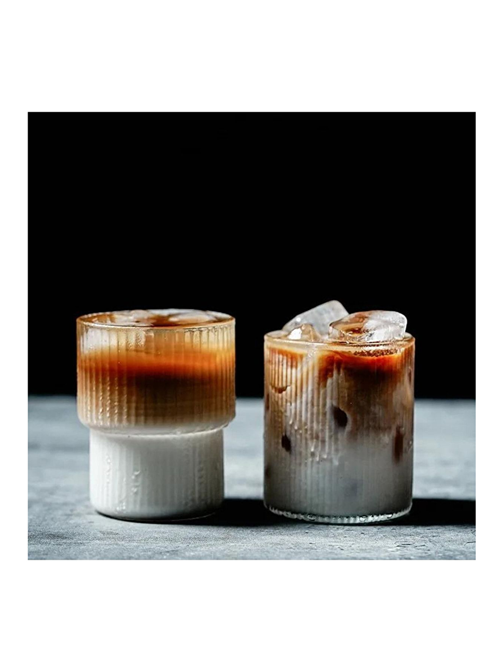 Renksiz Çizgili Tasarım Kahve Su Bardağı 300 ml 6 Adet - 2232-1