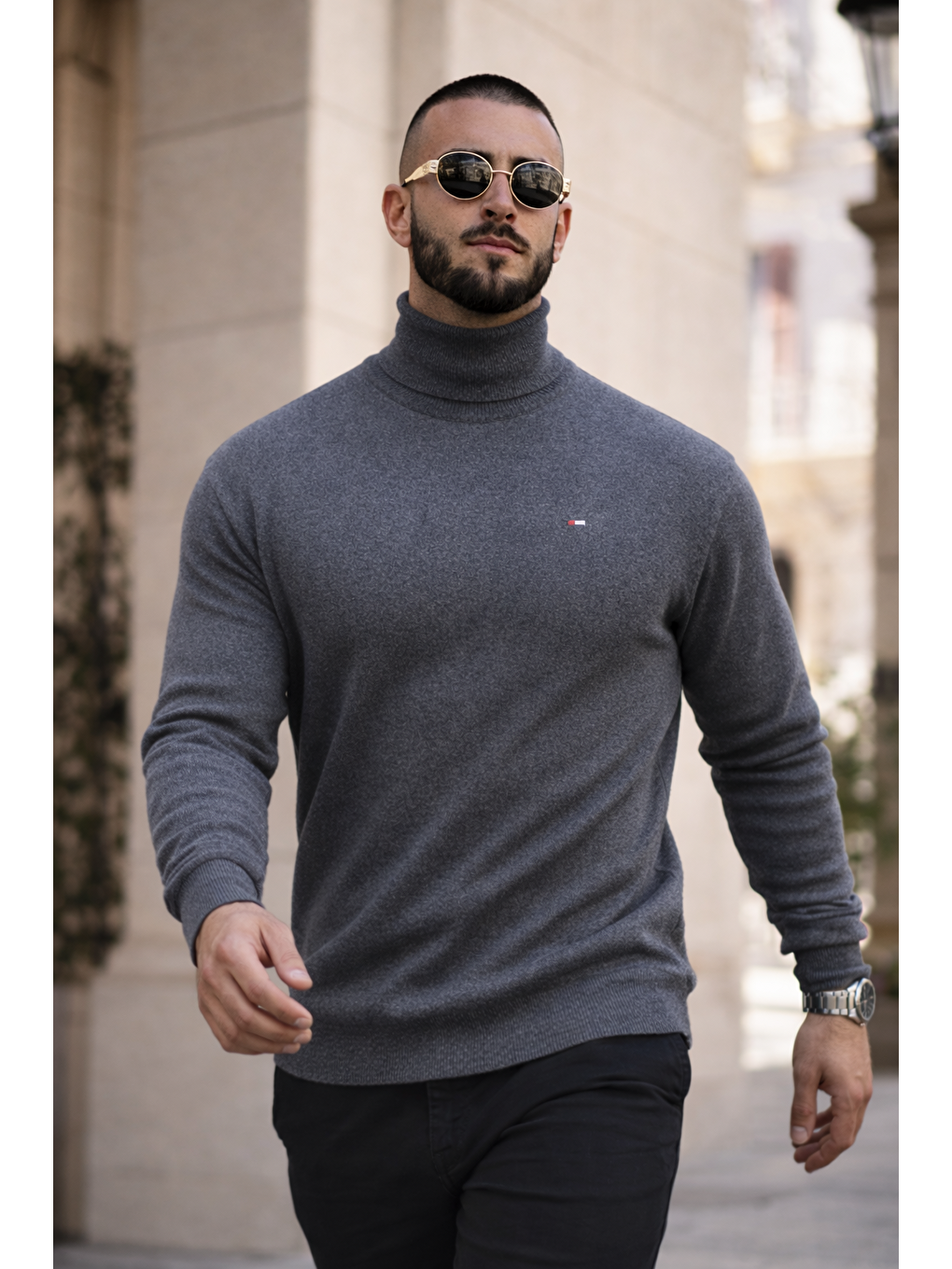 Gri Erkek Günlük Premium Comfort Boğazlı Füme Triko Kazak-2