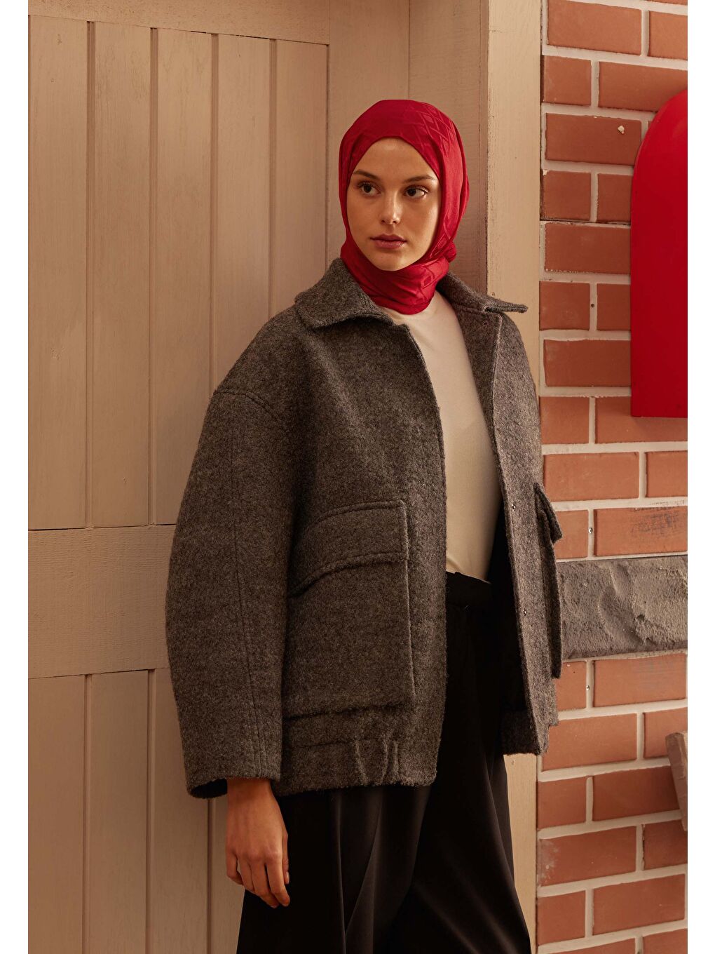 Porto Jakarlı Şal Kırmızı-1