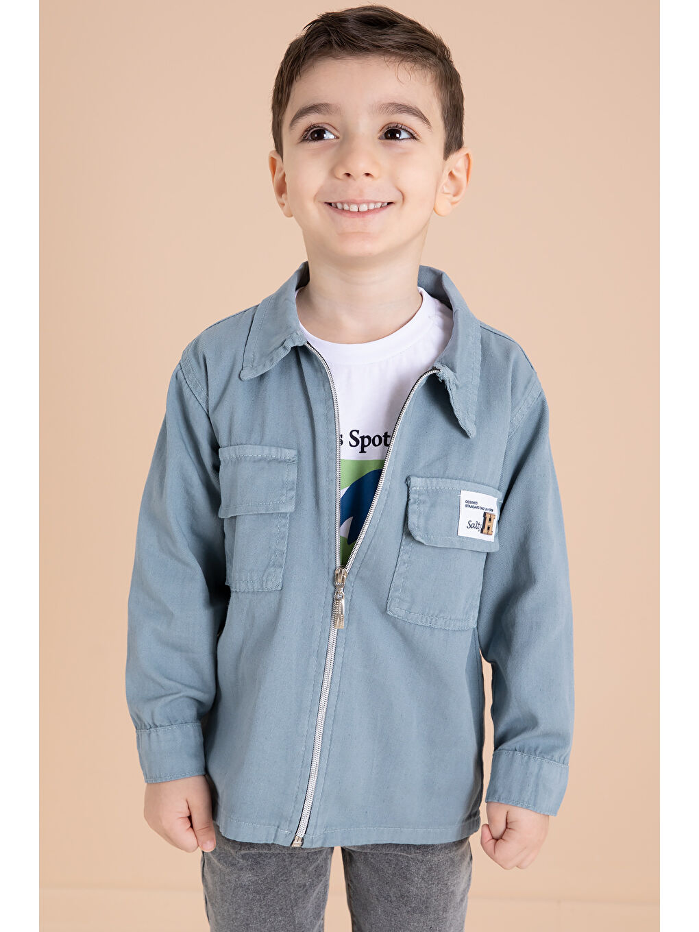 Mavi Fermuarlı Ceketli Tişörtlü Erkek Çocuk 3lü Alt Üst Takım 19961-1