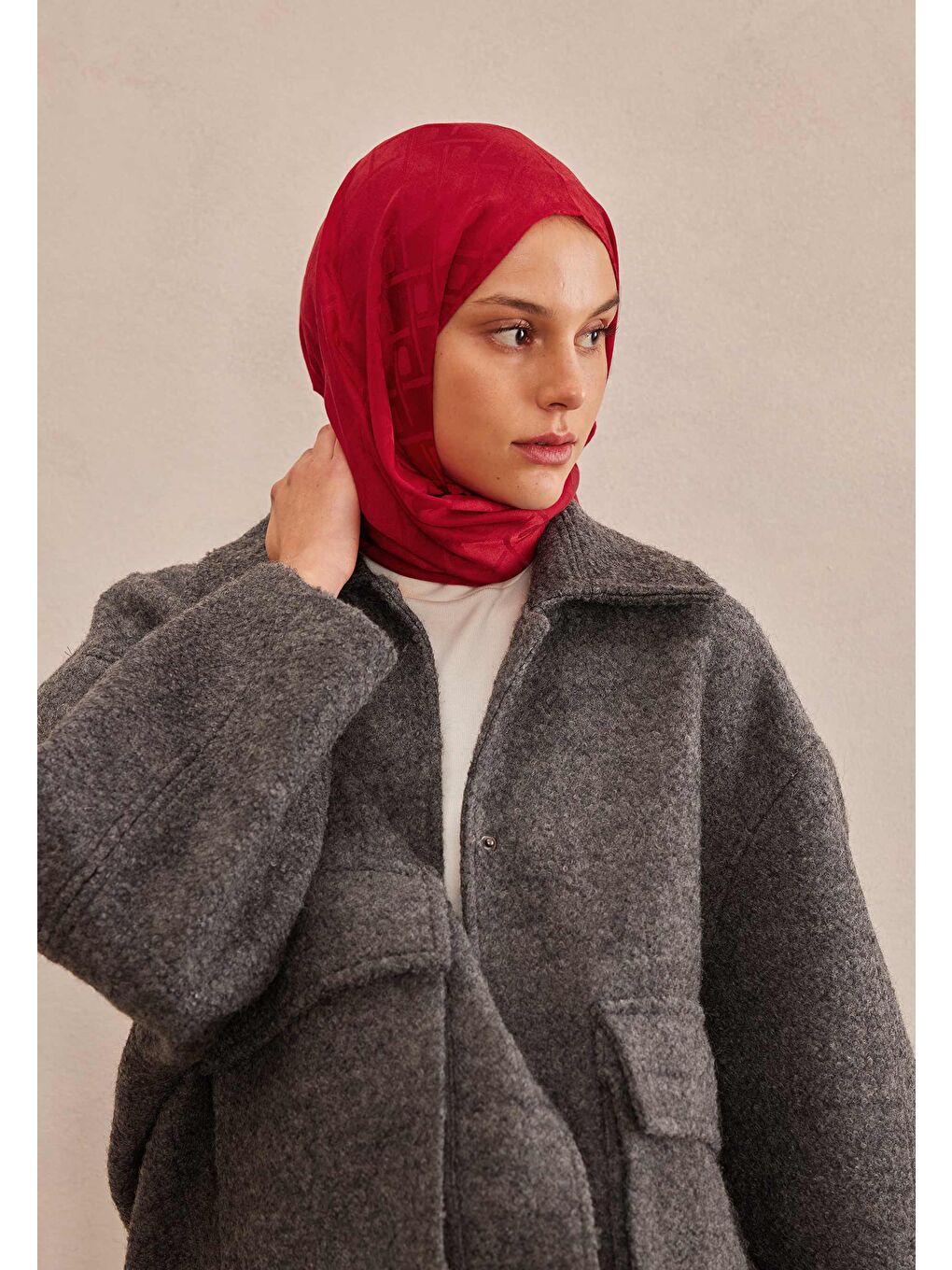 Porto Jakarlı Şal Kırmızı-2