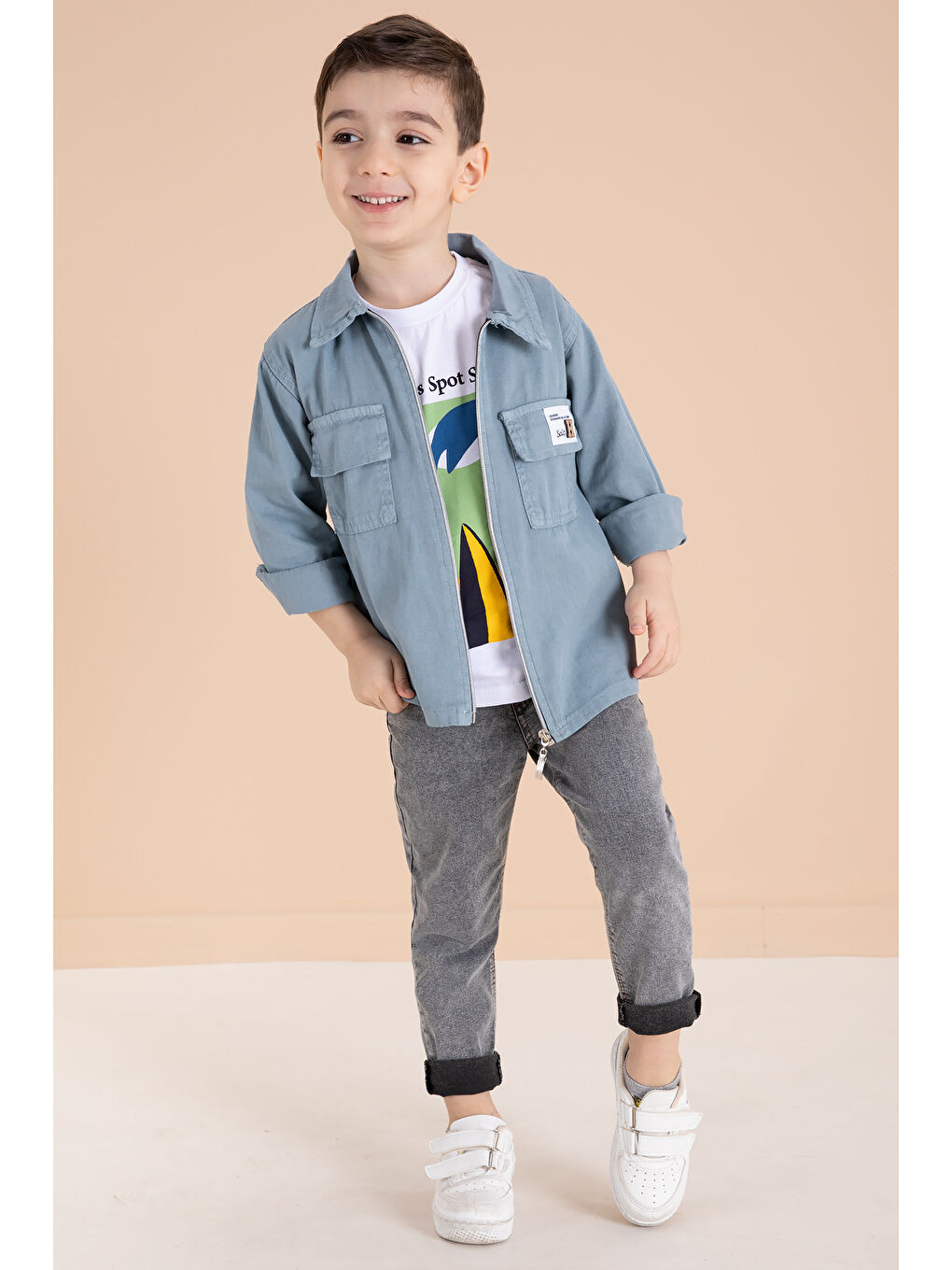 Mavi Fermuarlı Ceketli Tişörtlü Erkek Çocuk 3lü Alt Üst Takım 19961-2