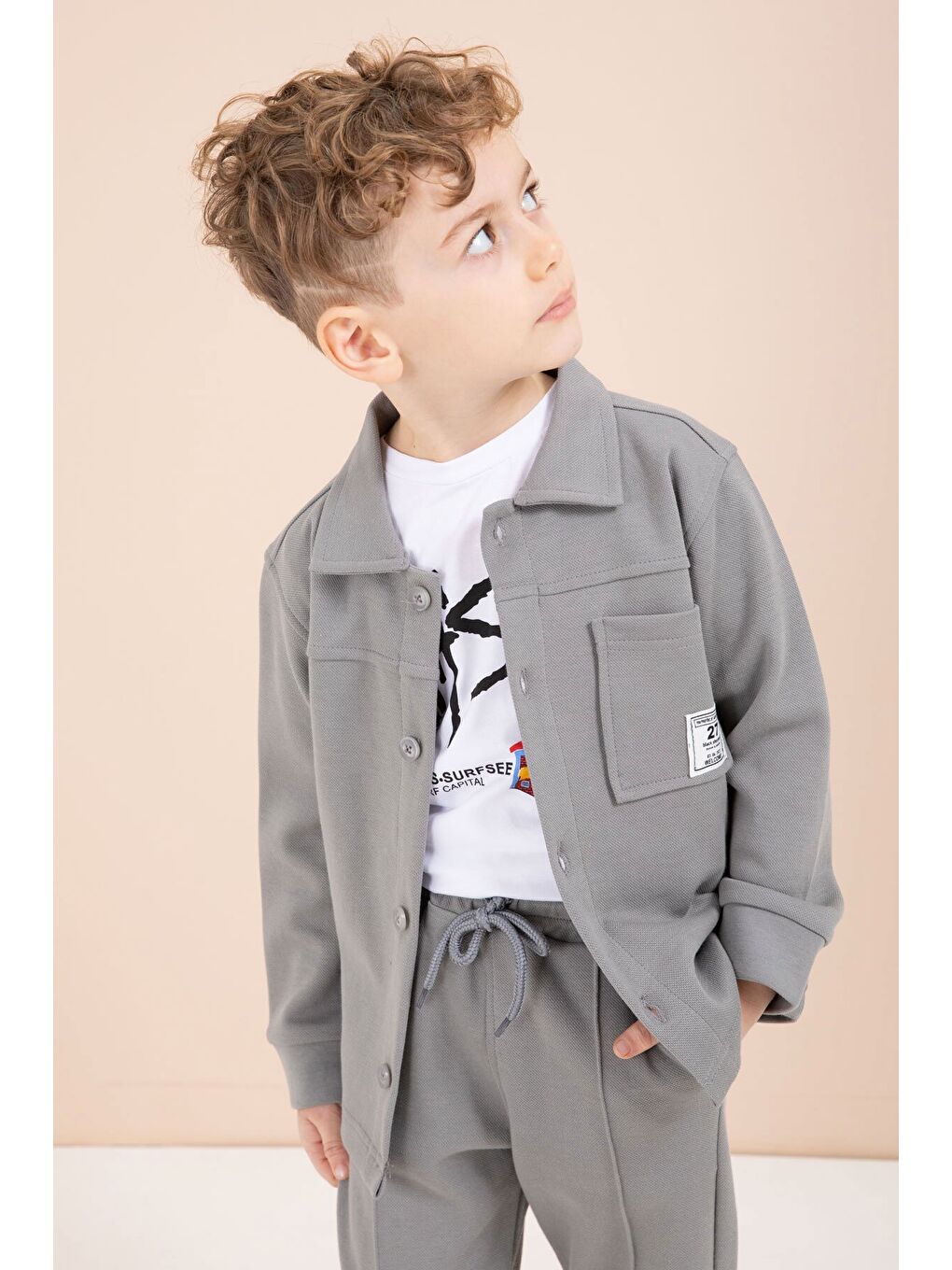 Gri Arma Detaylı Gömlekli Duble Paça Pantolonlu Erkek Çocuk 3lü Takım 23621-1