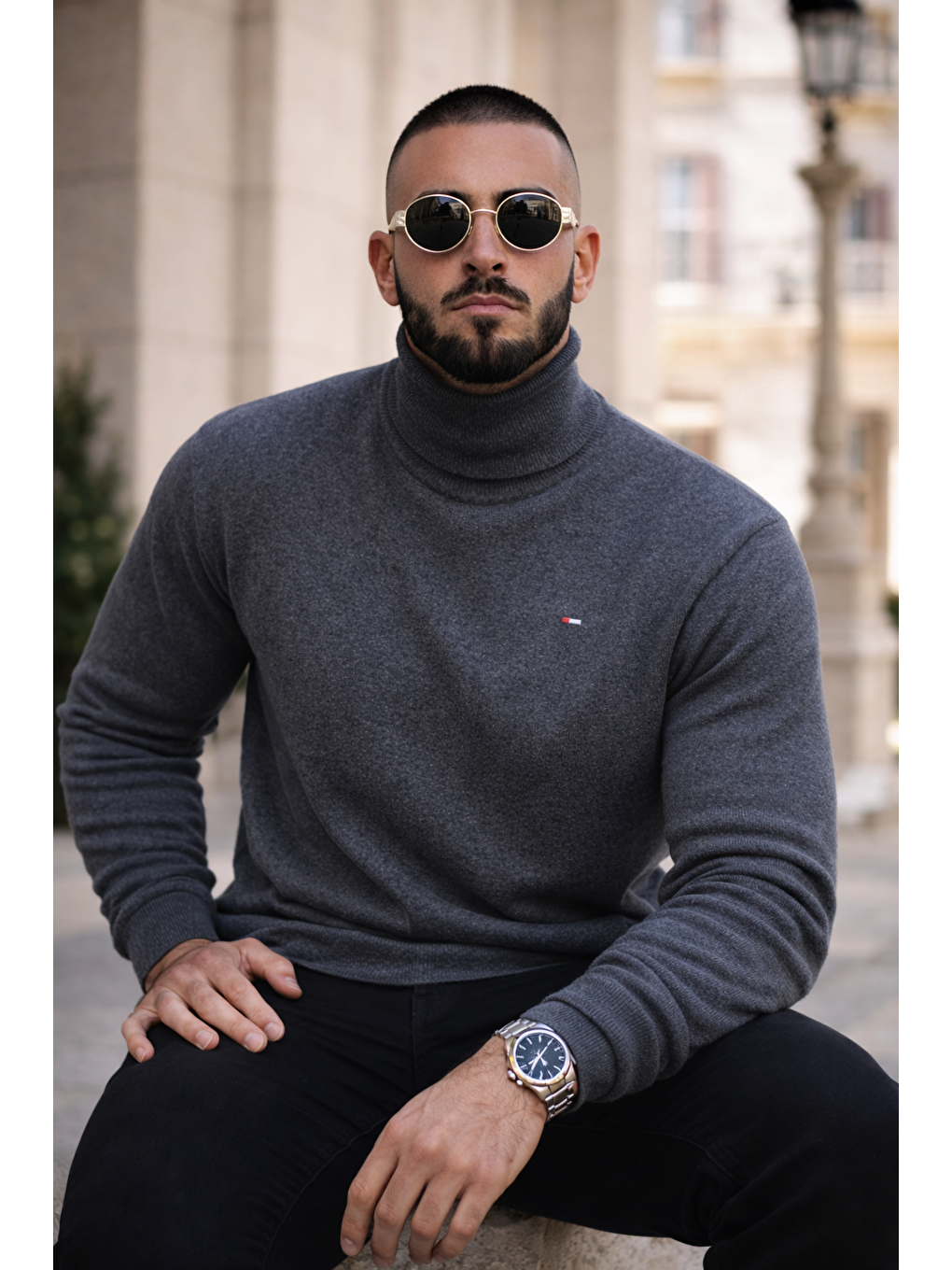 Gri Erkek Günlük Premium Comfort Boğazlı Füme Triko Kazak-3