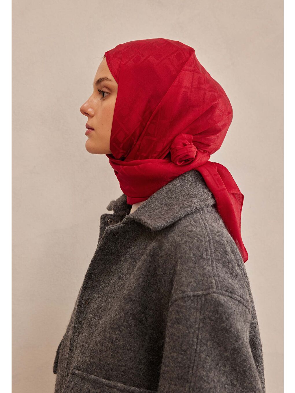 Porto Jakarlı Şal Kırmızı-3