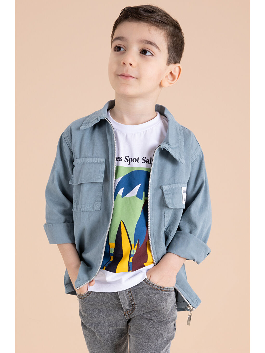 Mavi Fermuarlı Ceketli Tişörtlü Erkek Çocuk 3lü Alt Üst Takım 19961-4