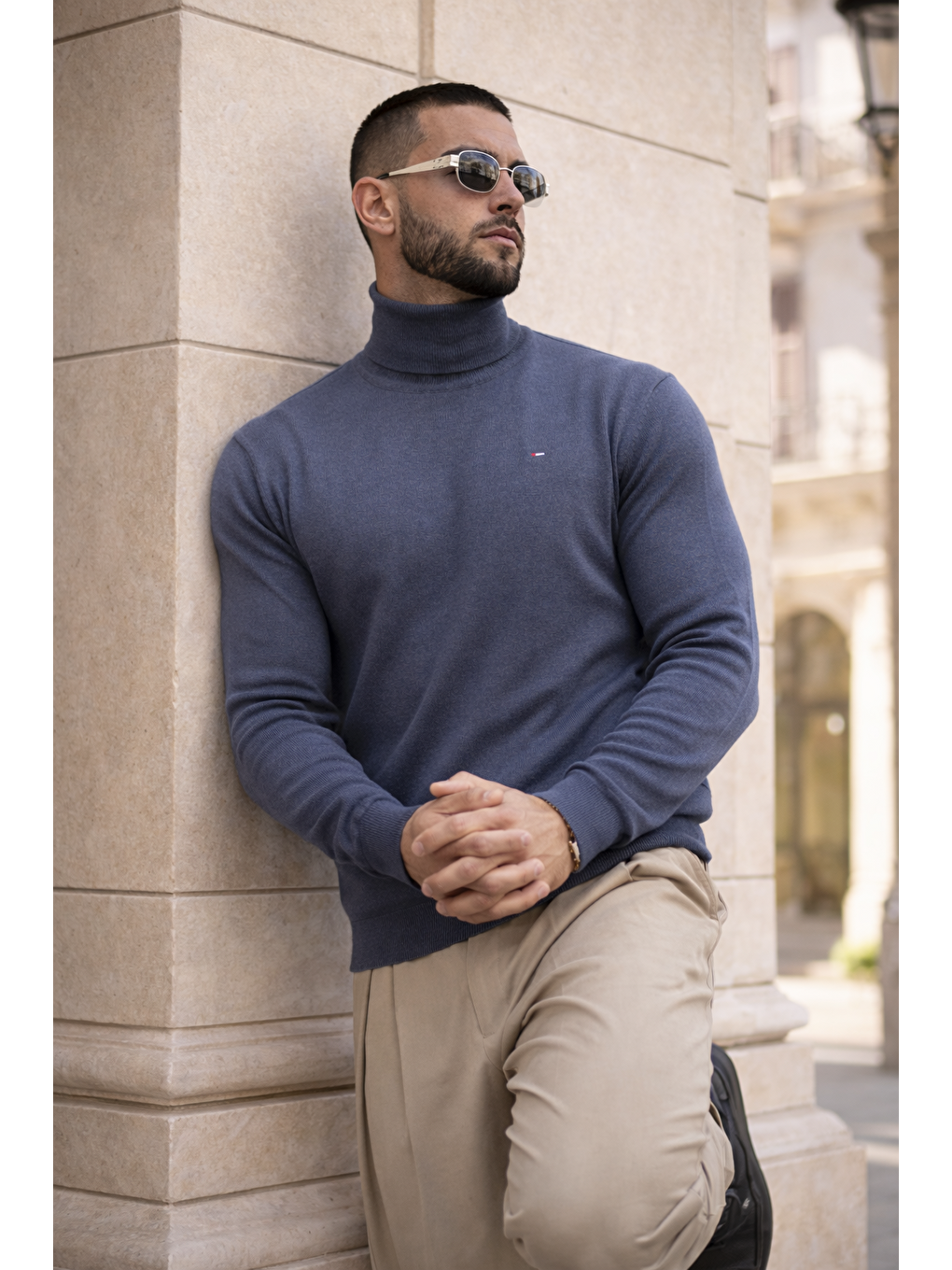 Erkek Günlük Premium Comfort Boğazlı İndigo Triko Kazak-5