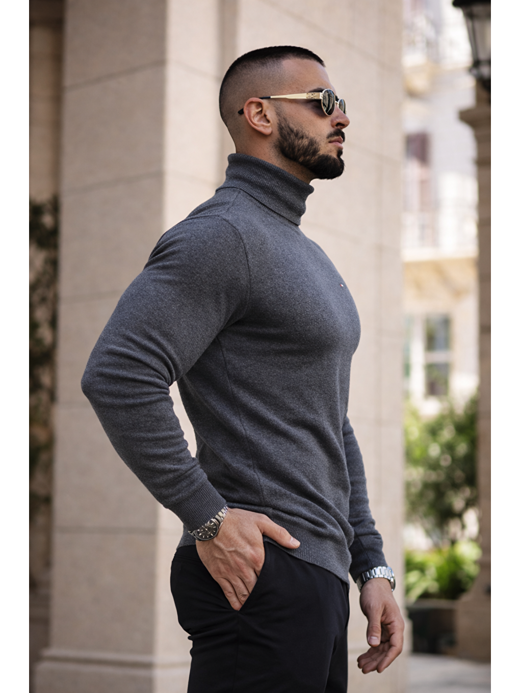 Gri Erkek Günlük Premium Comfort Boğazlı Füme Triko Kazak-4