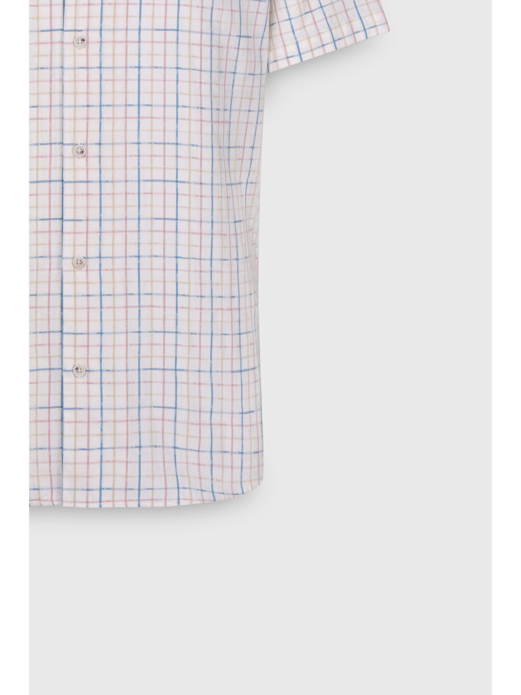 Erkek Ekru-Mavi Slim Fit Dar Kesim %100 Pamuk Kuba Yaka Çizgili Gömlek-1