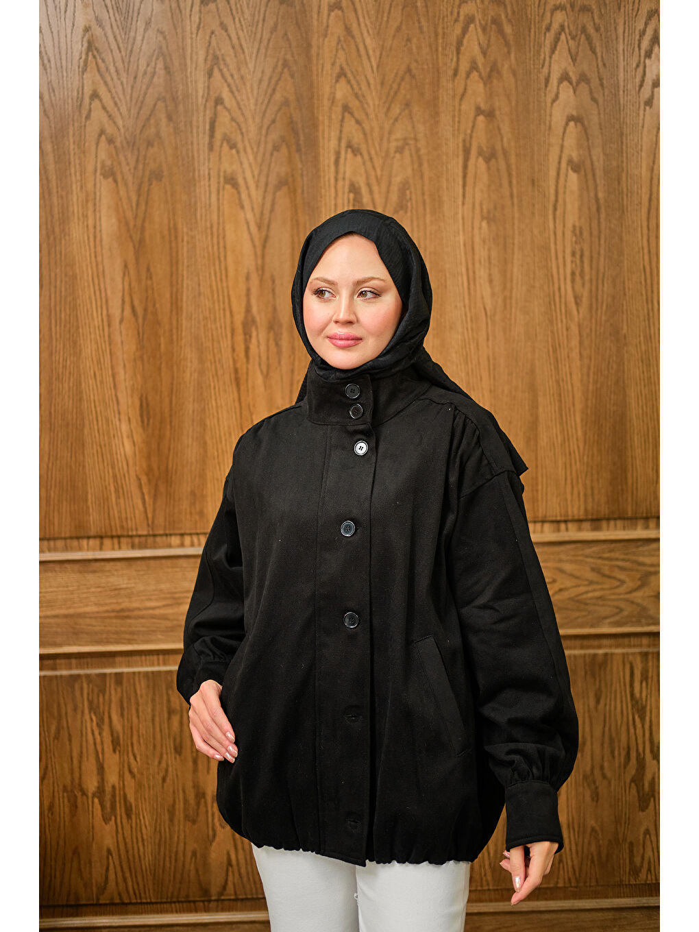 Kadın Düğme Detaylı Ceket Siyah-3