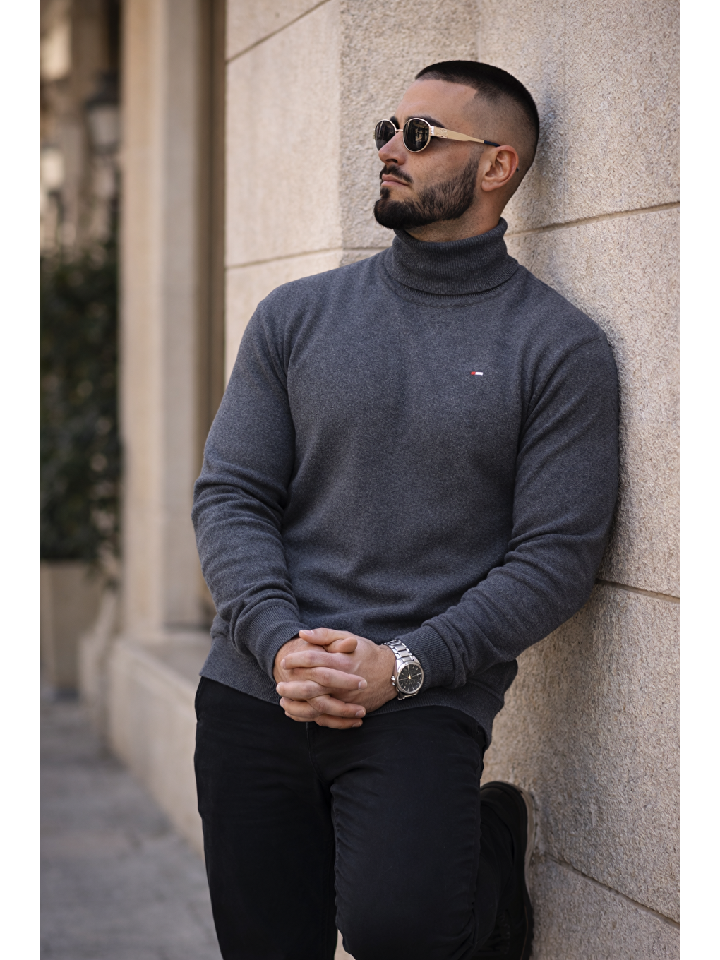 Gri Erkek Günlük Premium Comfort Boğazlı Füme Triko Kazak-5