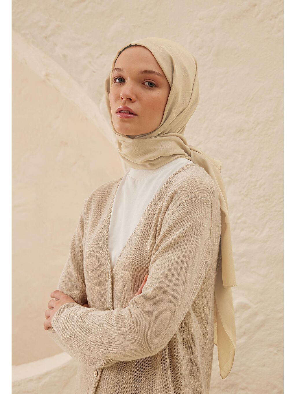 Beyaz Rami Viskon Şal Çakıl-1