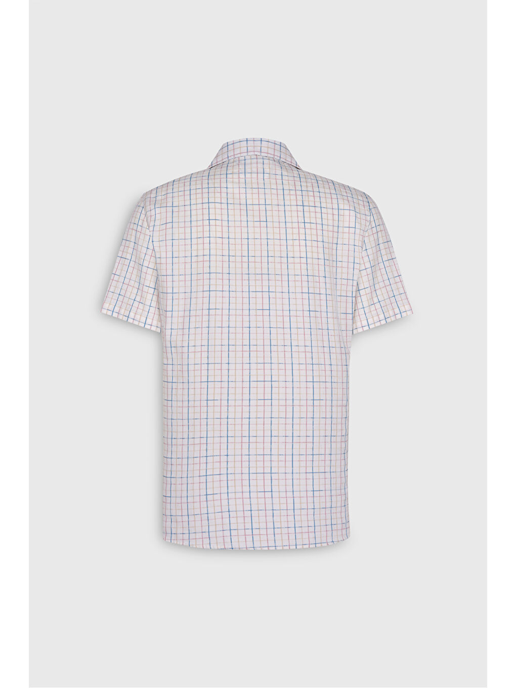 Erkek Ekru-Mavi Slim Fit Dar Kesim %100 Pamuk Kuba Yaka Çizgili Gömlek-3