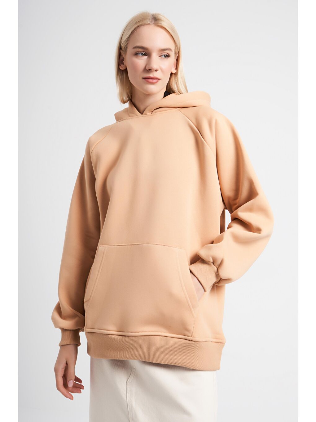 it's basic Kahverengi Kadın Kahve Renk Kapüşonlu Süper Oversize İçi Şardonlu Sweatshirt - 3