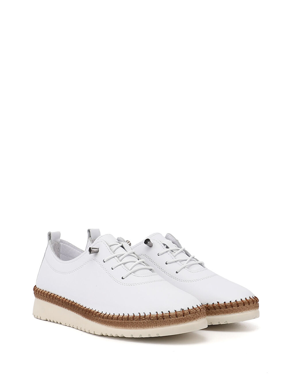 Beyaz Kadın CANLI BEYAZ Bağcıklı Hakiki Deri Comfort Ayakkabı-3