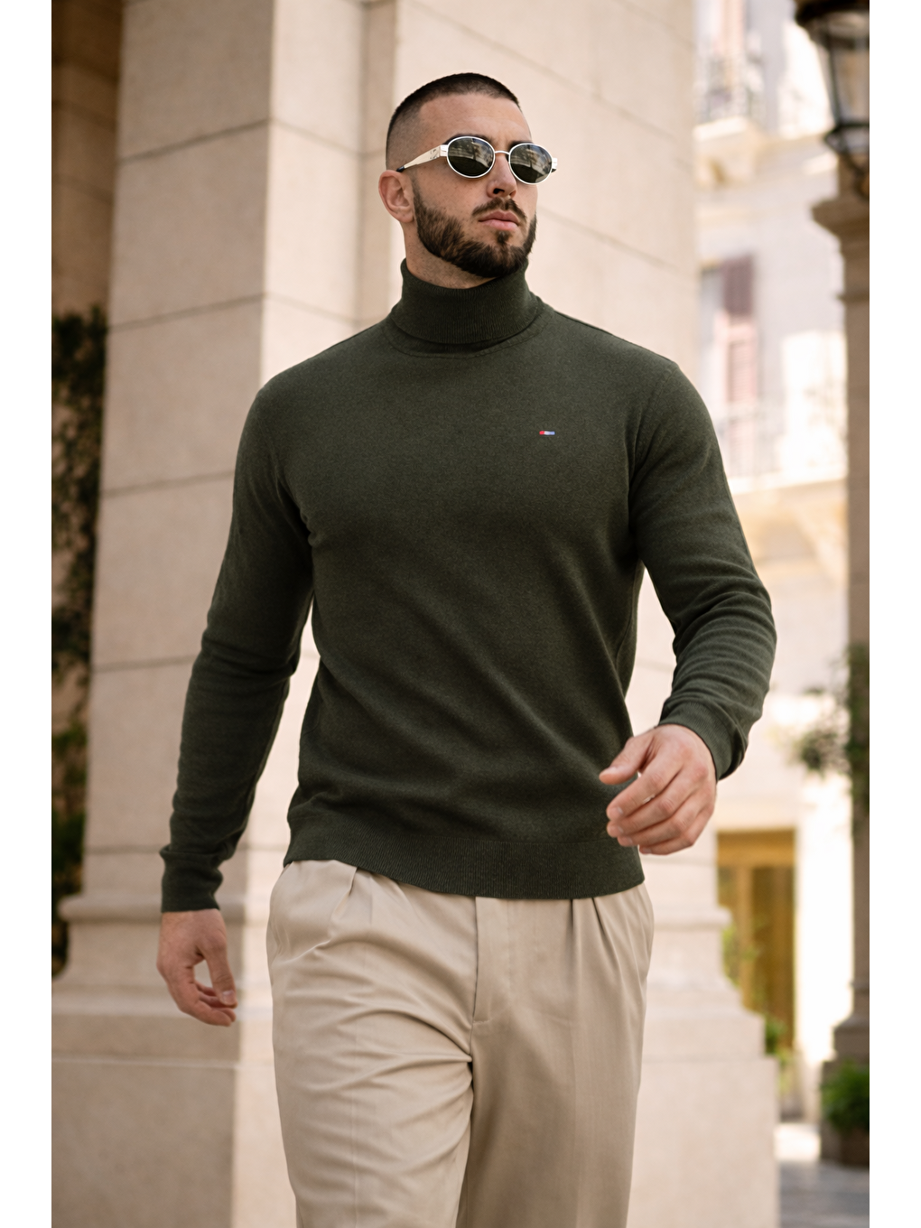 Erkek Günlük Premium Comfort Boğazlı Haki Triko Kazak-2