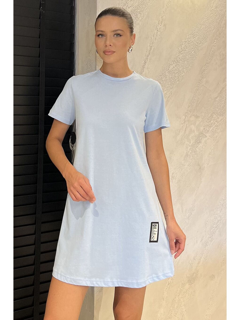 Mavi Kadın Bisiklet Yaka Arma Detaylı T-shirt Elbise