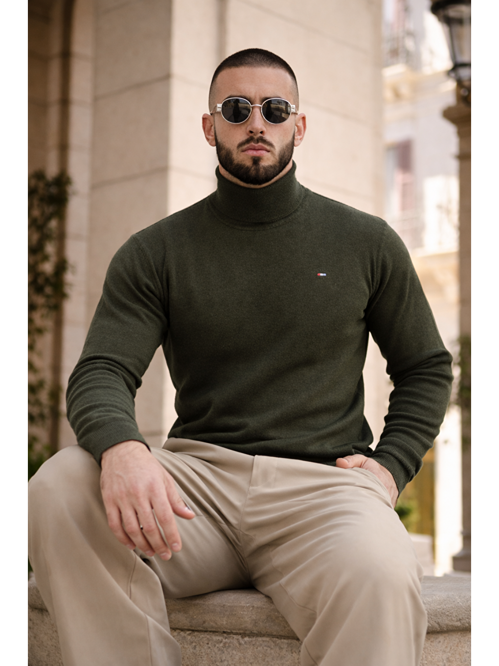 Erkek Günlük Premium Comfort Boğazlı Haki Triko Kazak-3