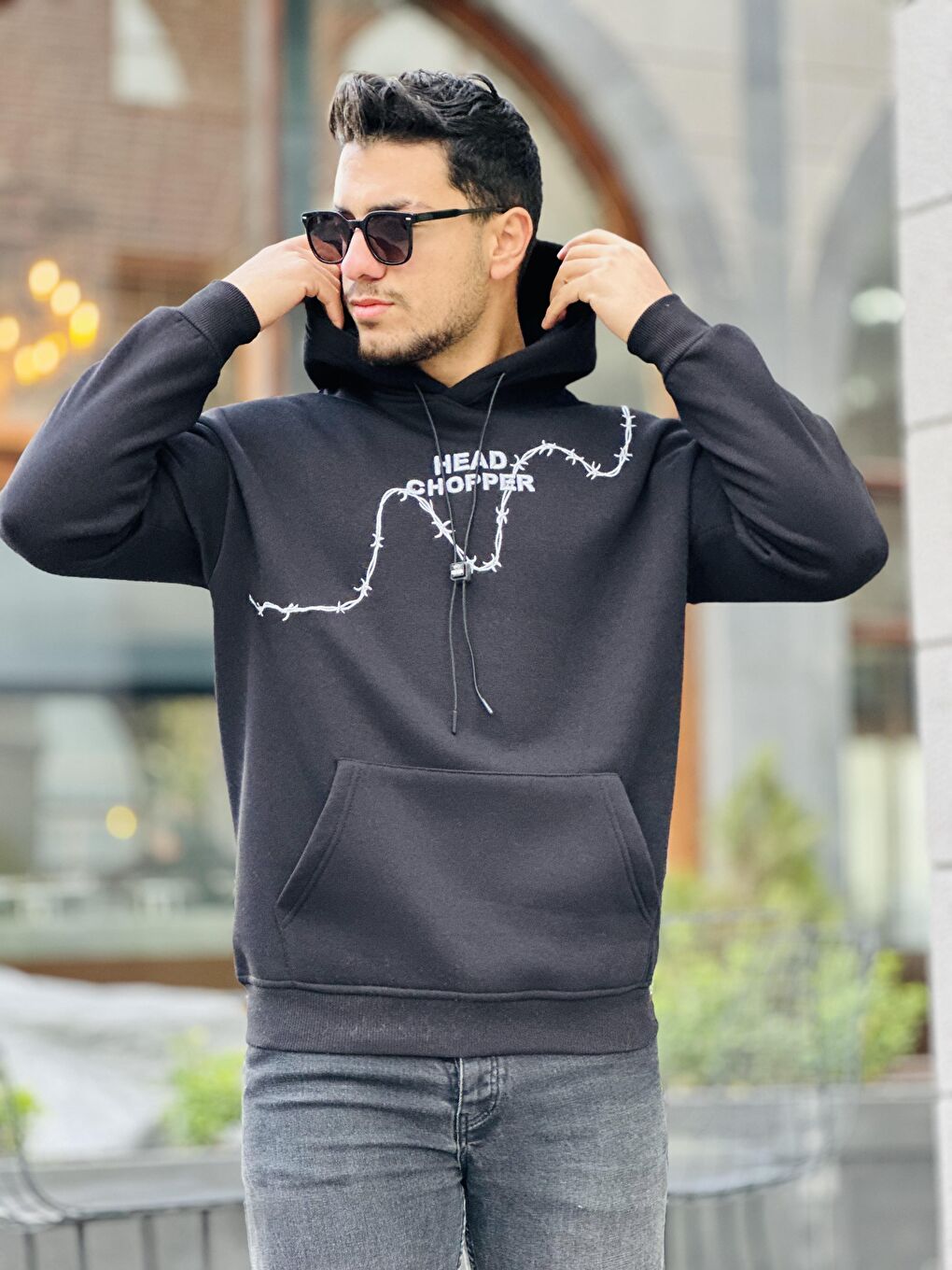 Miron Siyah Üç İplik Head Chopper Nakışlı Oversize Kapüşonlu Sweatshirt - 1