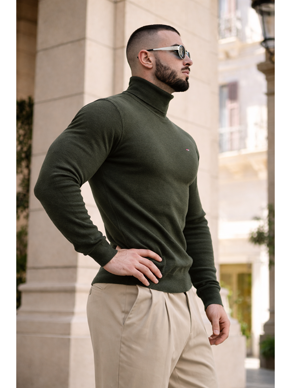 Erkek Günlük Premium Comfort Boğazlı Haki Triko Kazak-4