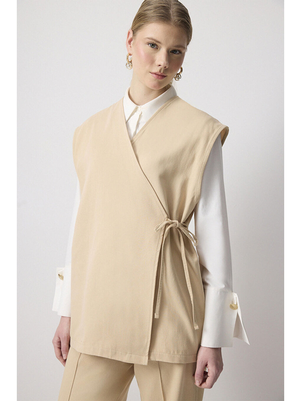 Bej Yelek Pantolon Gabardin Takım-2