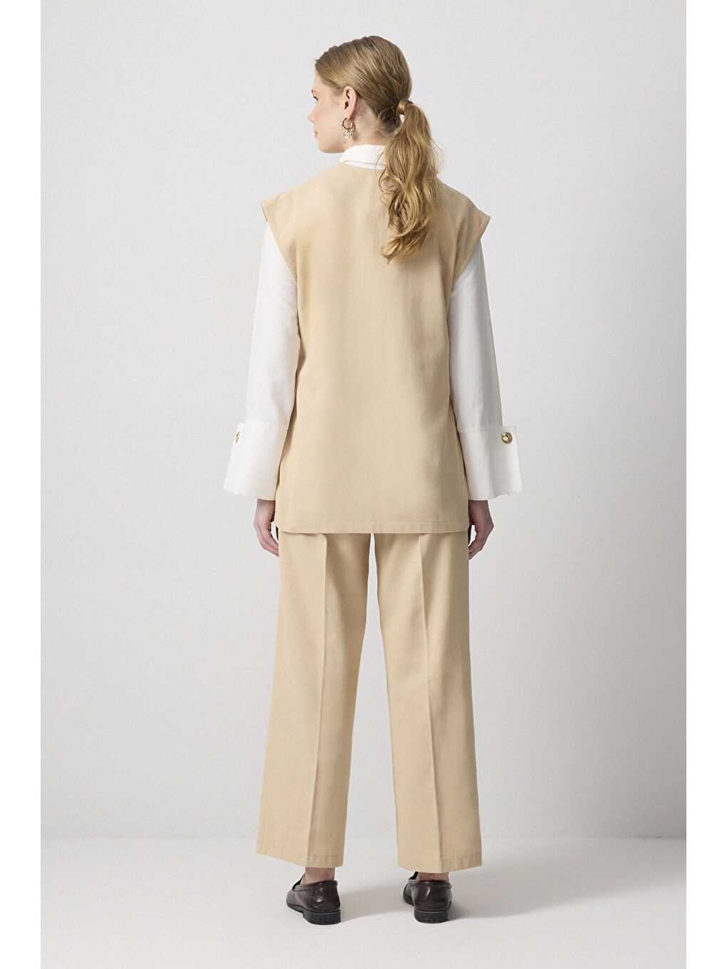 Bej Yelek Pantolon Gabardin Takım-3