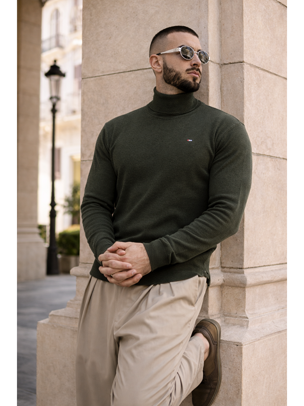 Erkek Günlük Premium Comfort Boğazlı Haki Triko Kazak-5