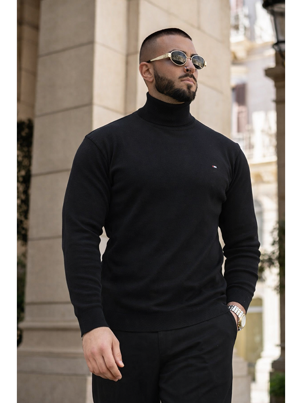 Erkek Günlük Premium Comfort Boğazlı Siyah Triko Kazak