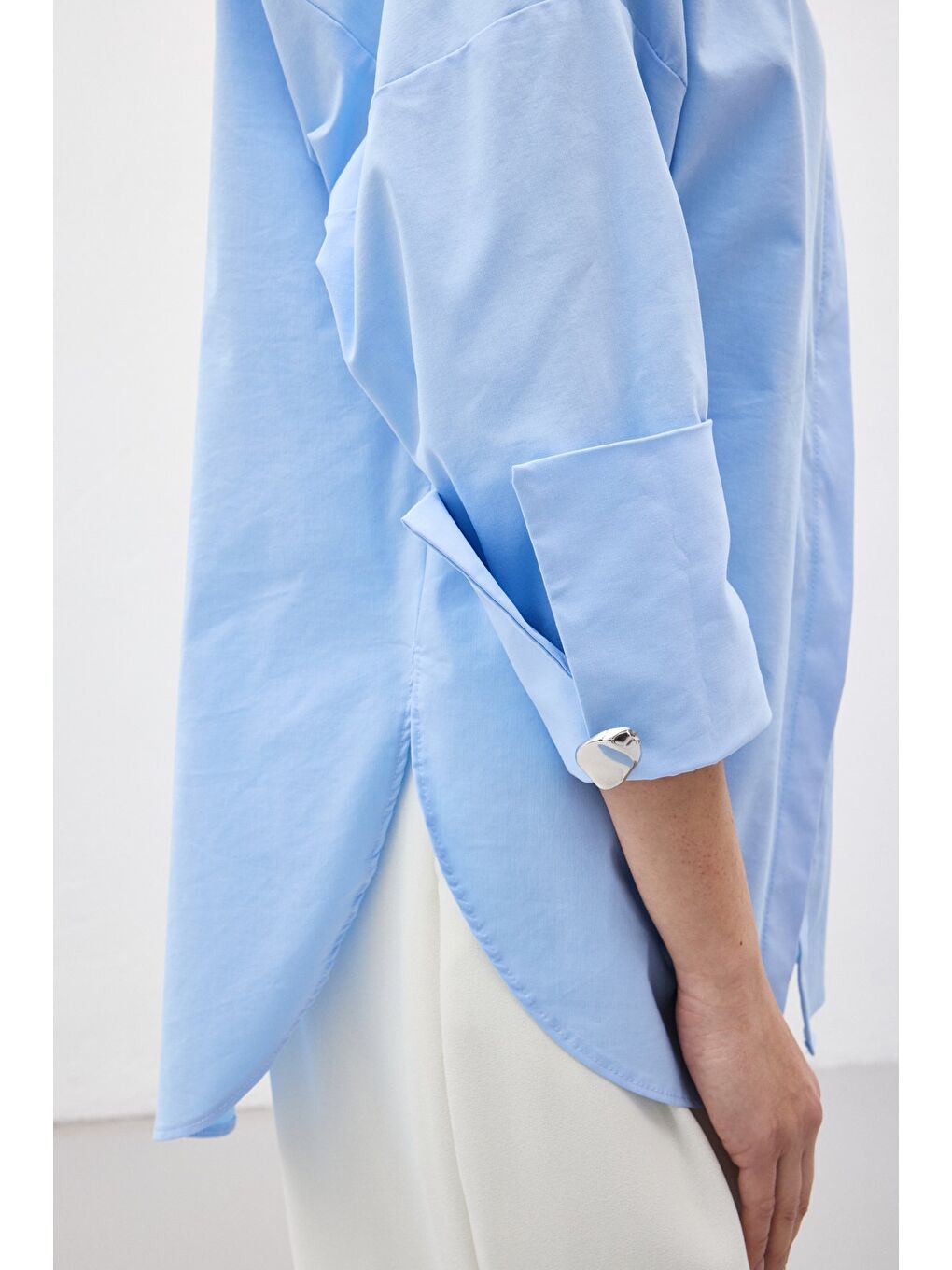 Düğme Detaylı Gömlek - Mavi-5