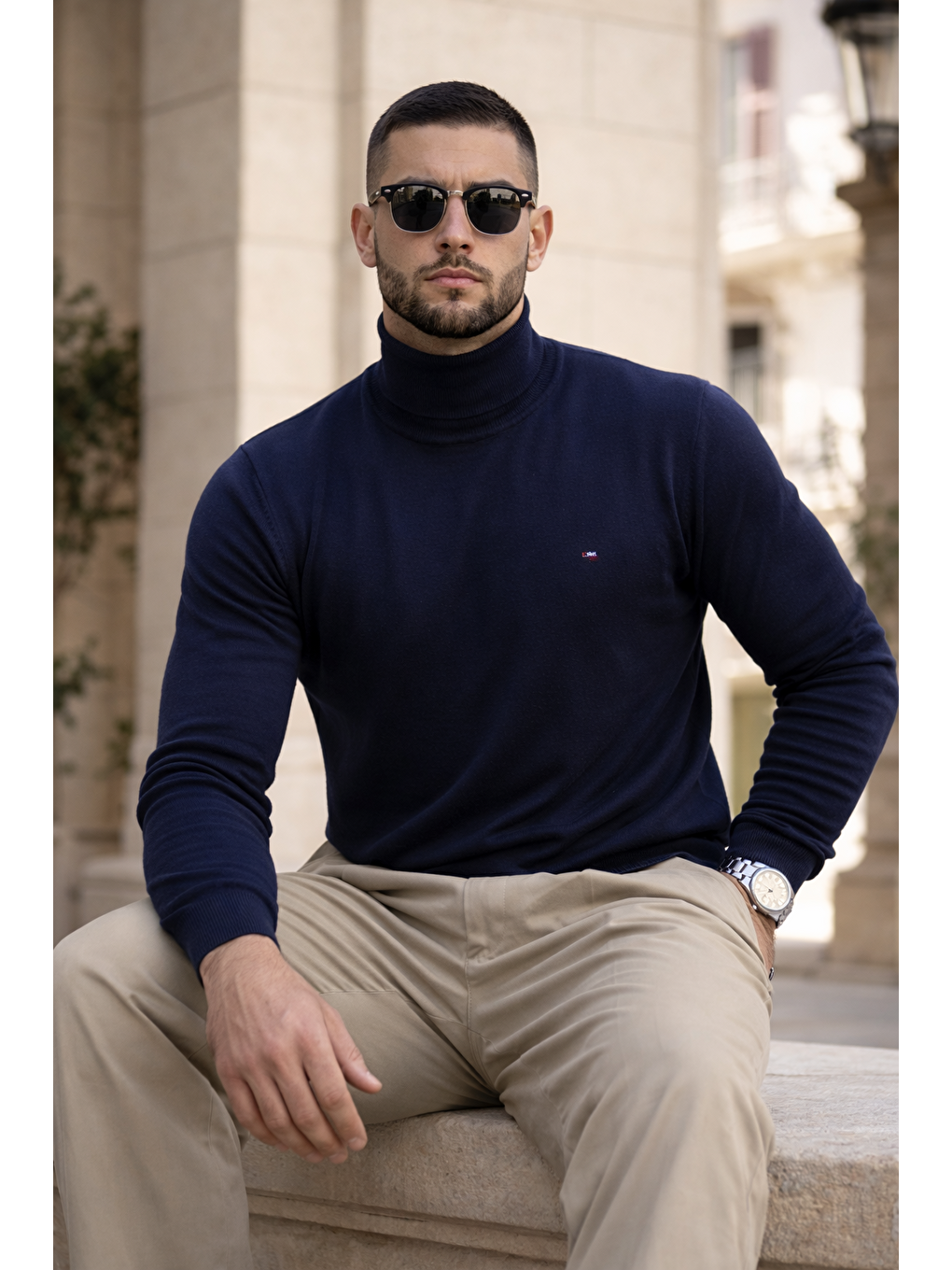 Erkek Günlük Premium Comfort Boğazlı Lacivert Triko Kazak-3