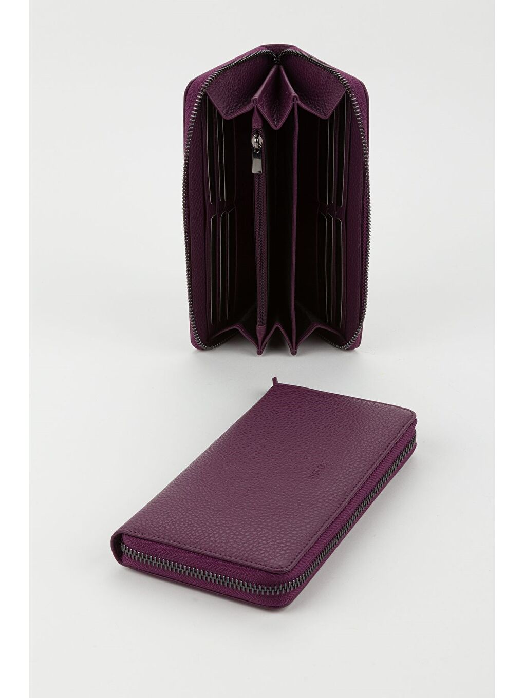 Mürdüm Kutulu Hakiki Deri Su Yeşili Fermuarlı Büyük Boy Kadın El Portföyü Kartlık Cüzdan-1