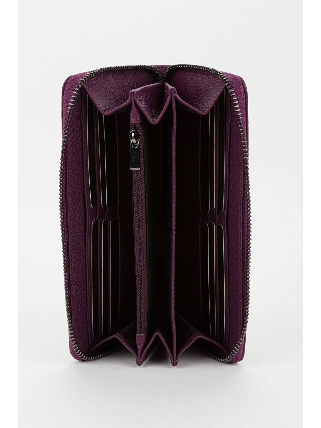 Mürdüm Kutulu Hakiki Deri Su Yeşili Fermuarlı Büyük Boy Kadın El Portföyü Kartlık Cüzdan-2