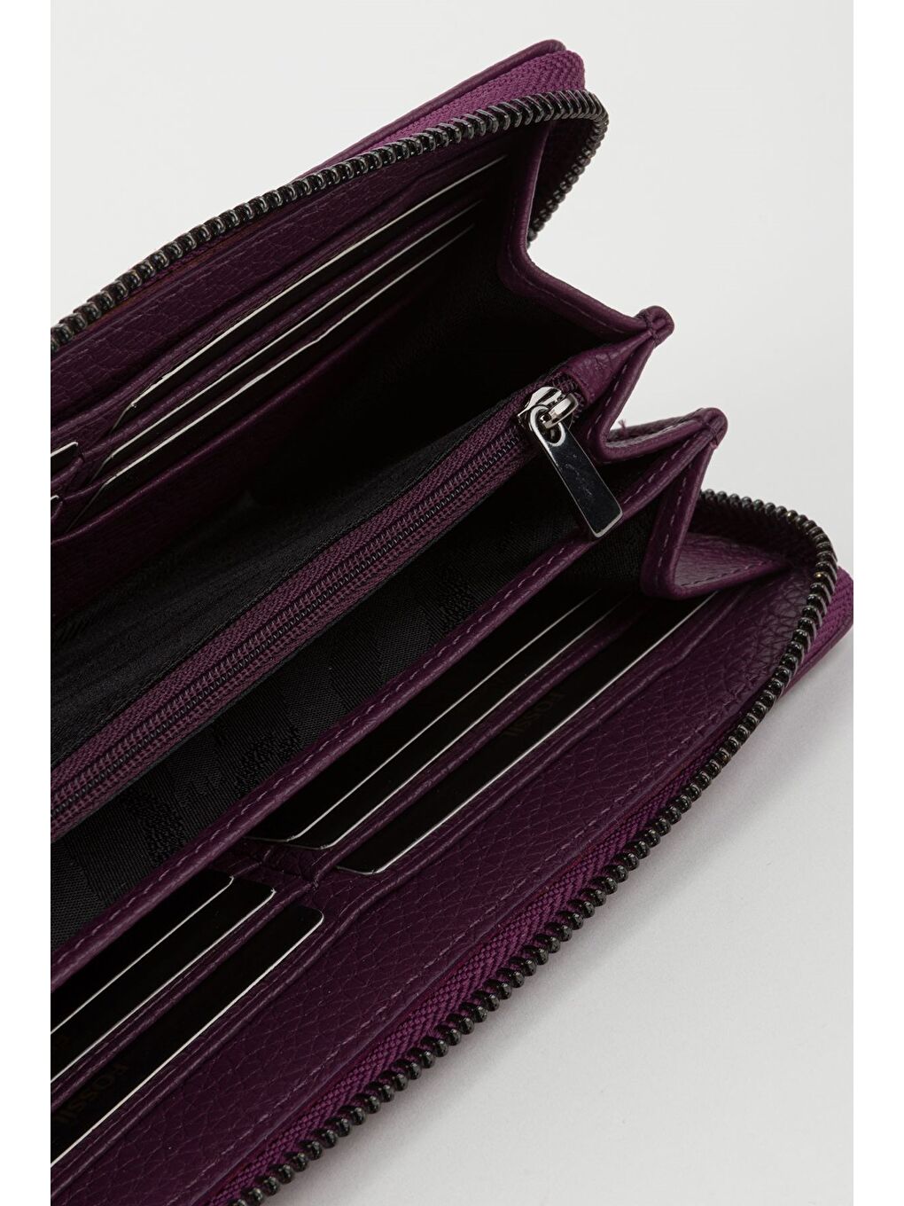 Mürdüm Kutulu Hakiki Deri Su Yeşili Fermuarlı Büyük Boy Kadın El Portföyü Kartlık Cüzdan-3