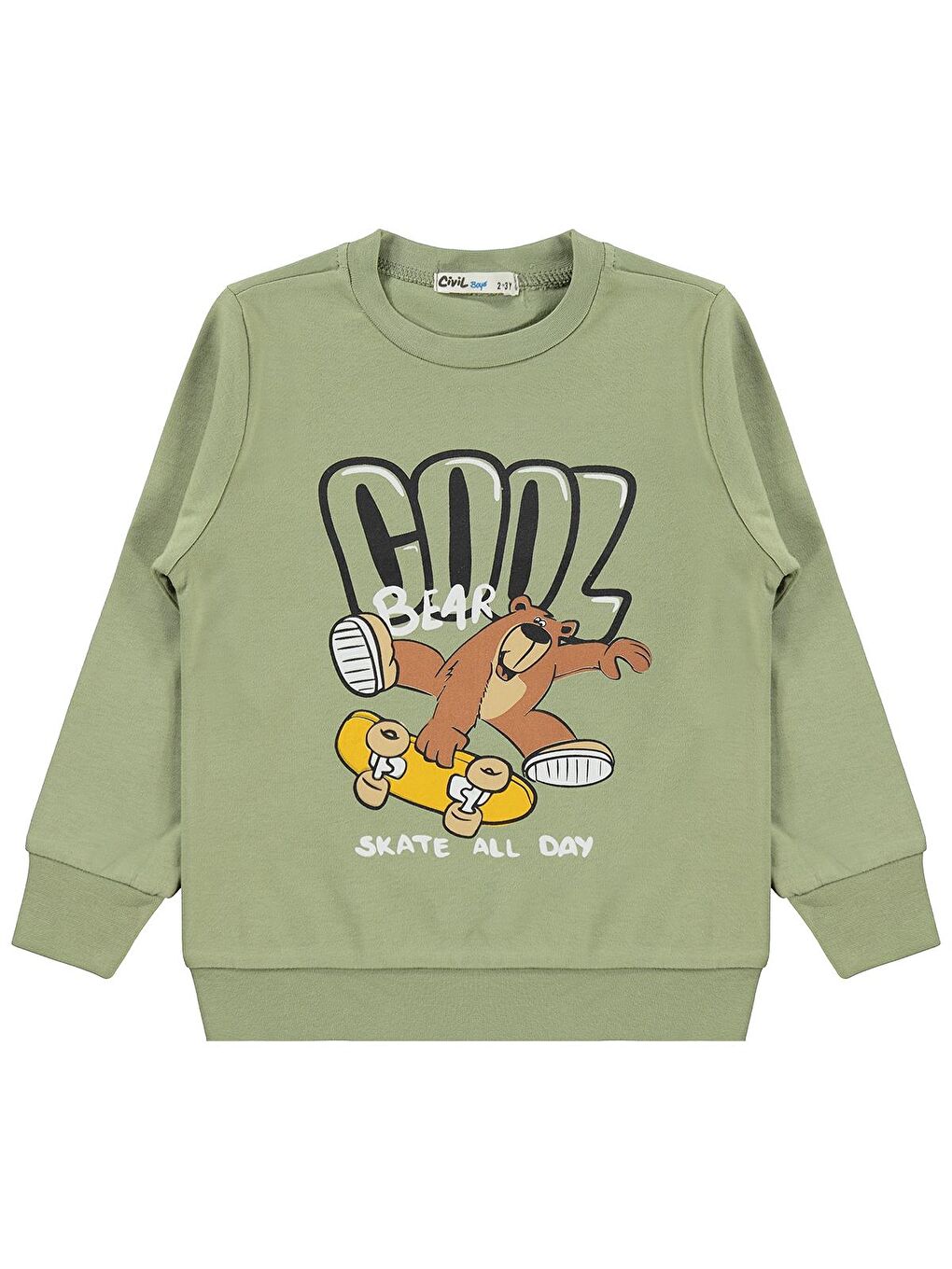 Boys Cool Baskılı 2-5 Yaş Sweatshirt - Haki 5-6 Yaş