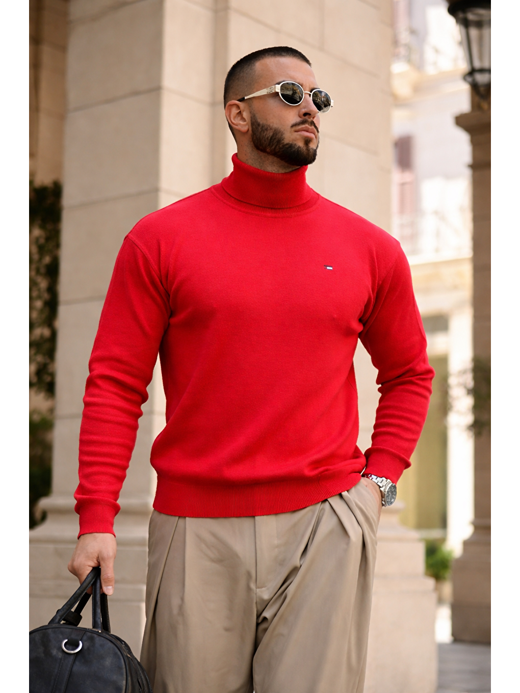 Erkek Günlük Premium Comfort Boğazlı Kırmızı Triko Kazak