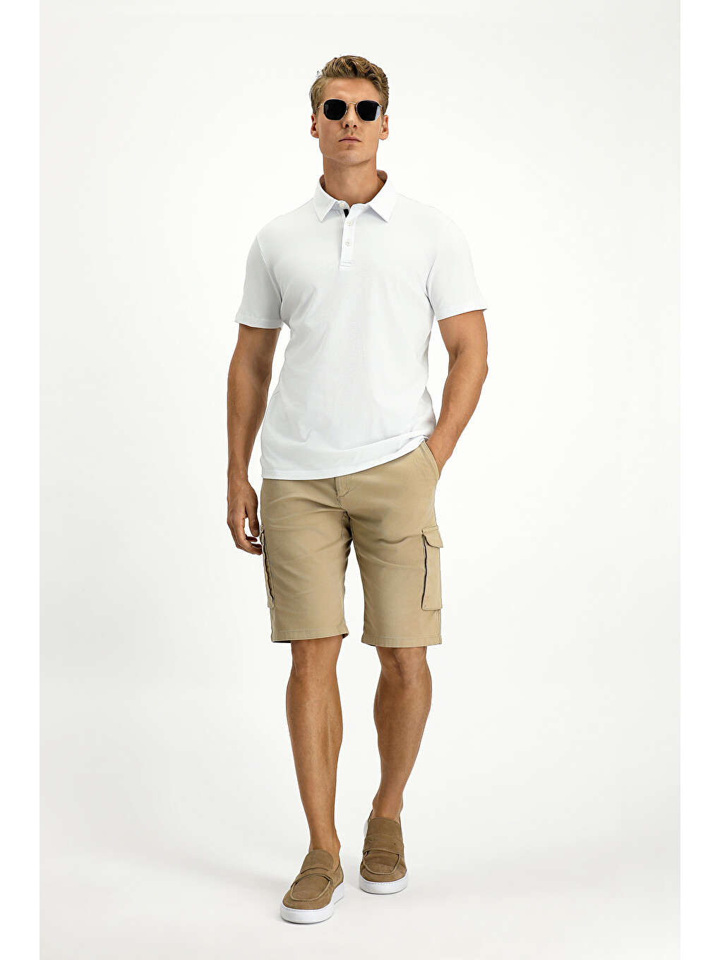 Beyaz Regular Fit Pamuk Polo Yaka Tişört-1