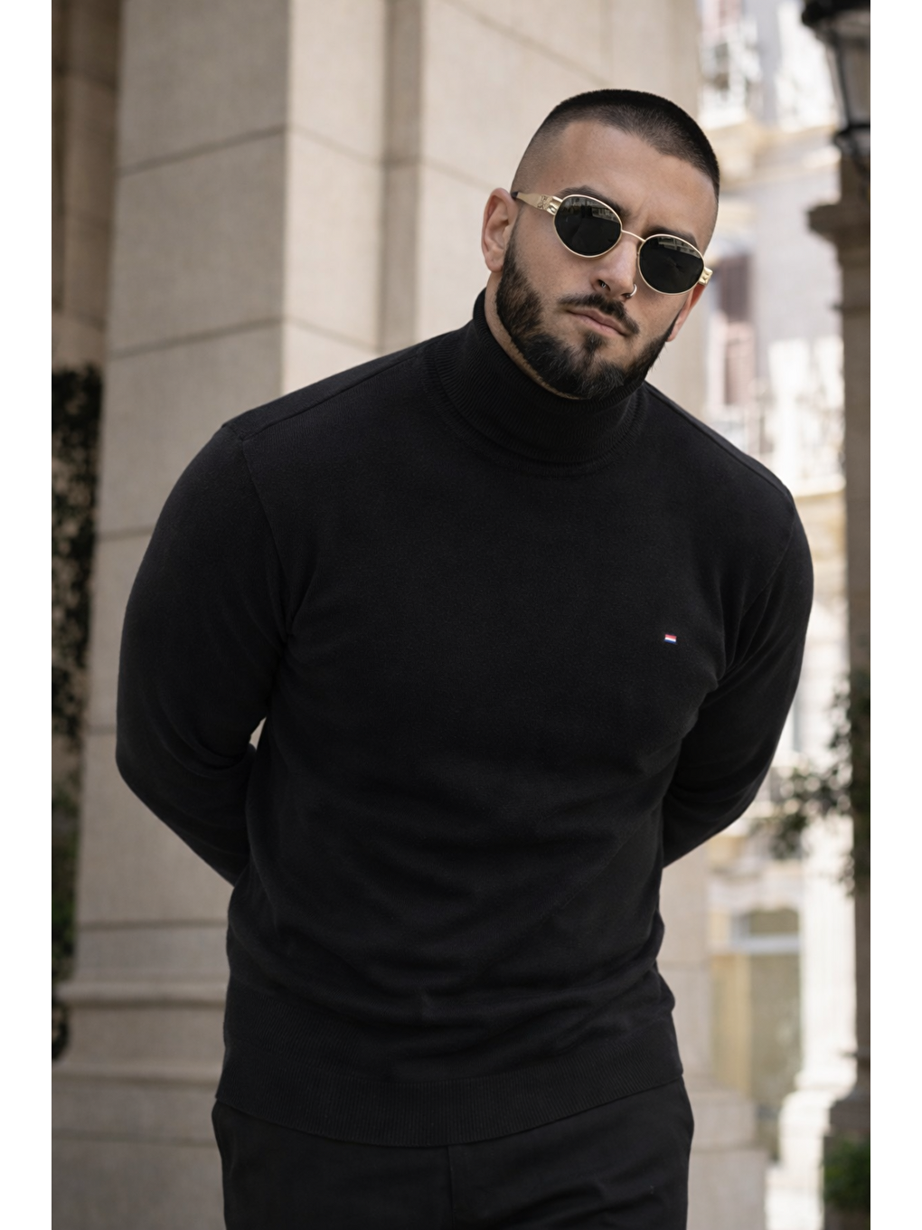 Erkek Günlük Premium Comfort Boğazlı Siyah Triko Kazak-1