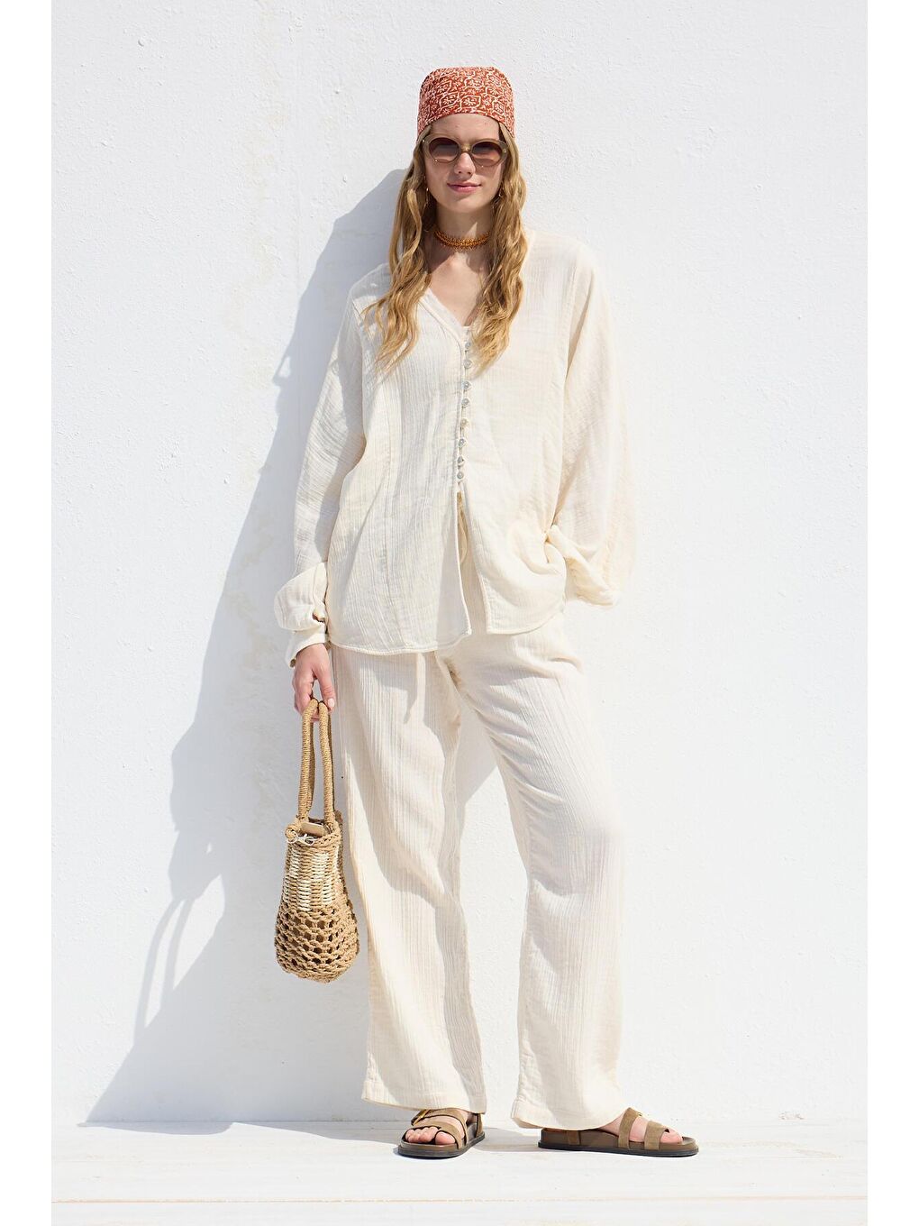 Muslin Düğmeli Gömlek Ekru-1